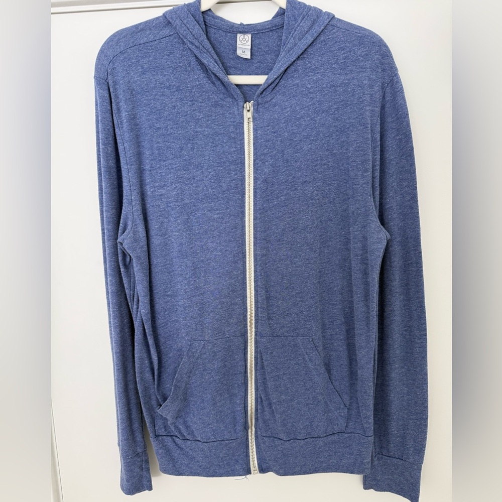 Alternative Apparel Eco-Jersey Men's Eco Pacific Blue Zip-Up Hoodie Medium M